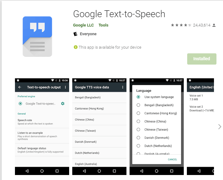 Android’s native text-to-speech feature